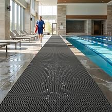 WLWLEO Drainage Non Slip Floor Mats, 3x16.4FT Heavy Duty PVC Safety Matting for Shower, Pool, Bathroom, Kitchen, Garage, Customizable Waterproof Pads for Wet Areas, Indoor & Outdoor Use,Black,316.4FT