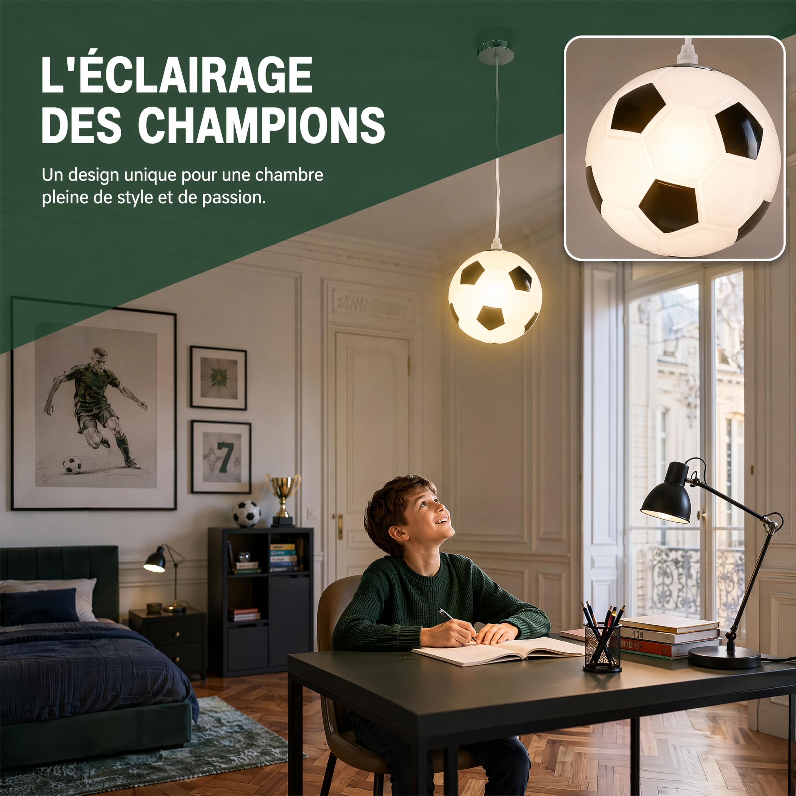 Tofficu Lustre En Verre De Football 8.27In Lampe Suspendue Plafonnier Moderne Pour Chambre Enfant Salon Restaurant Magasin VêTements DéCoration Nordique (Excluant Les ampoules)