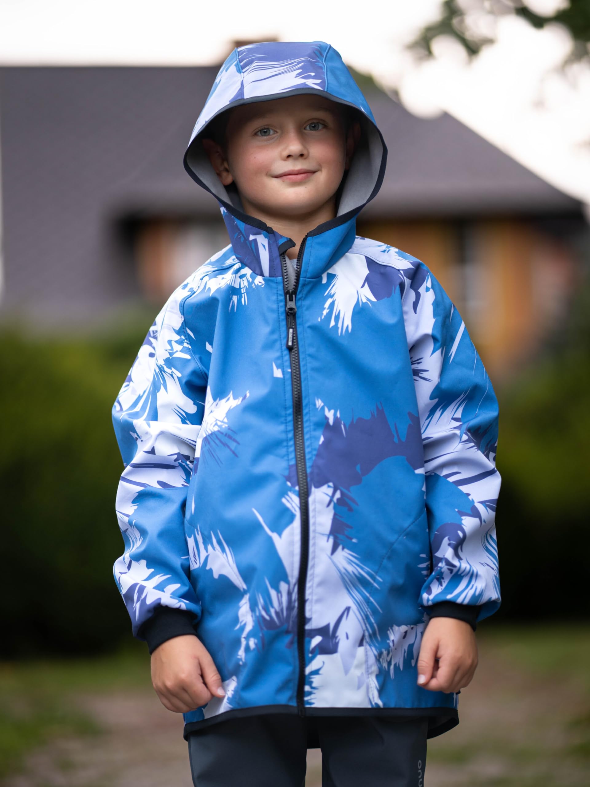 Dziecięce spodnie softshellowe z polarem, odporne na działanie wody i wiatroszczelne, oddychające, ciepłe spodnie outdoorowe, funkcyjne, spodnie zimowe, Jeżyna z antracytem i jednorożcami, 128/134 cm