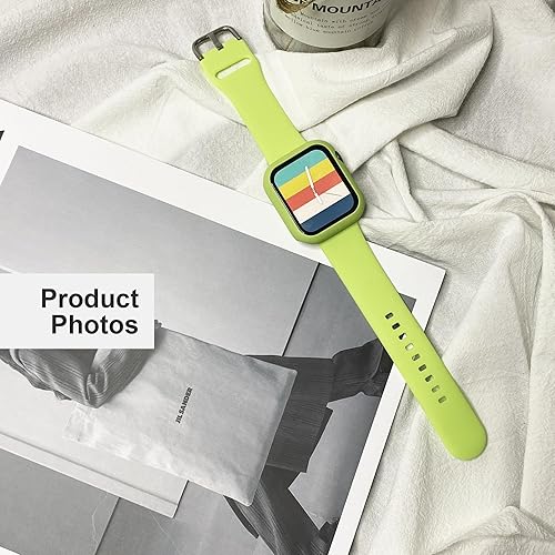 Vista 87 de Correa de silicona deportiva y funda con protector de pantalla para Apple Watch Series 9, 8, 7, 6, SE, 5, 4 Rosado,Negro -,Violeta oscuro,Rosa