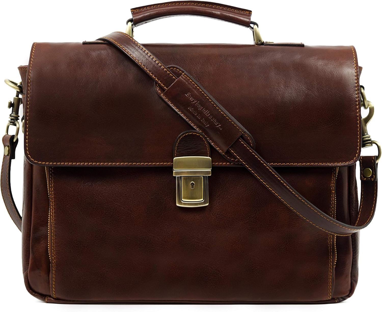 Time Resistance Leather Briefcase Laptop Bag Handmade Detachable Strap Messenger Shoulder