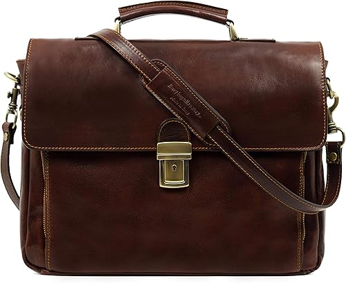Maletín de cuero para ordenador portátil bolso de hombro para ordenador de mensajería unisex resistencia al tiempo Negro, Marrón
