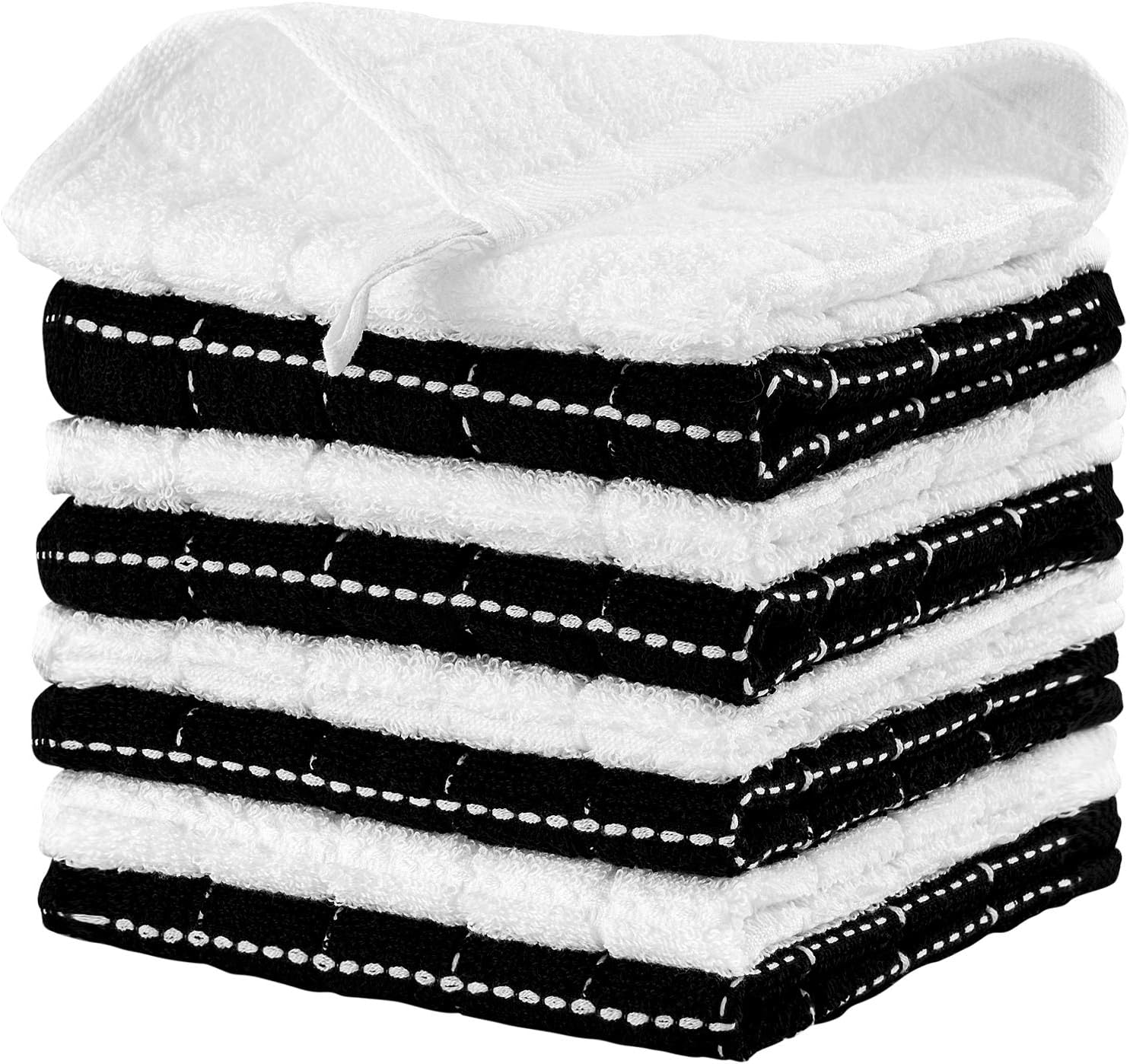 Sunolga Cotton Terry Dishcloth,12 x 12 Inches,Set of 8 Kitchen Dish Cloths Soft Absorbent Kitchen Towels Rags (12x12 Inches, Black)