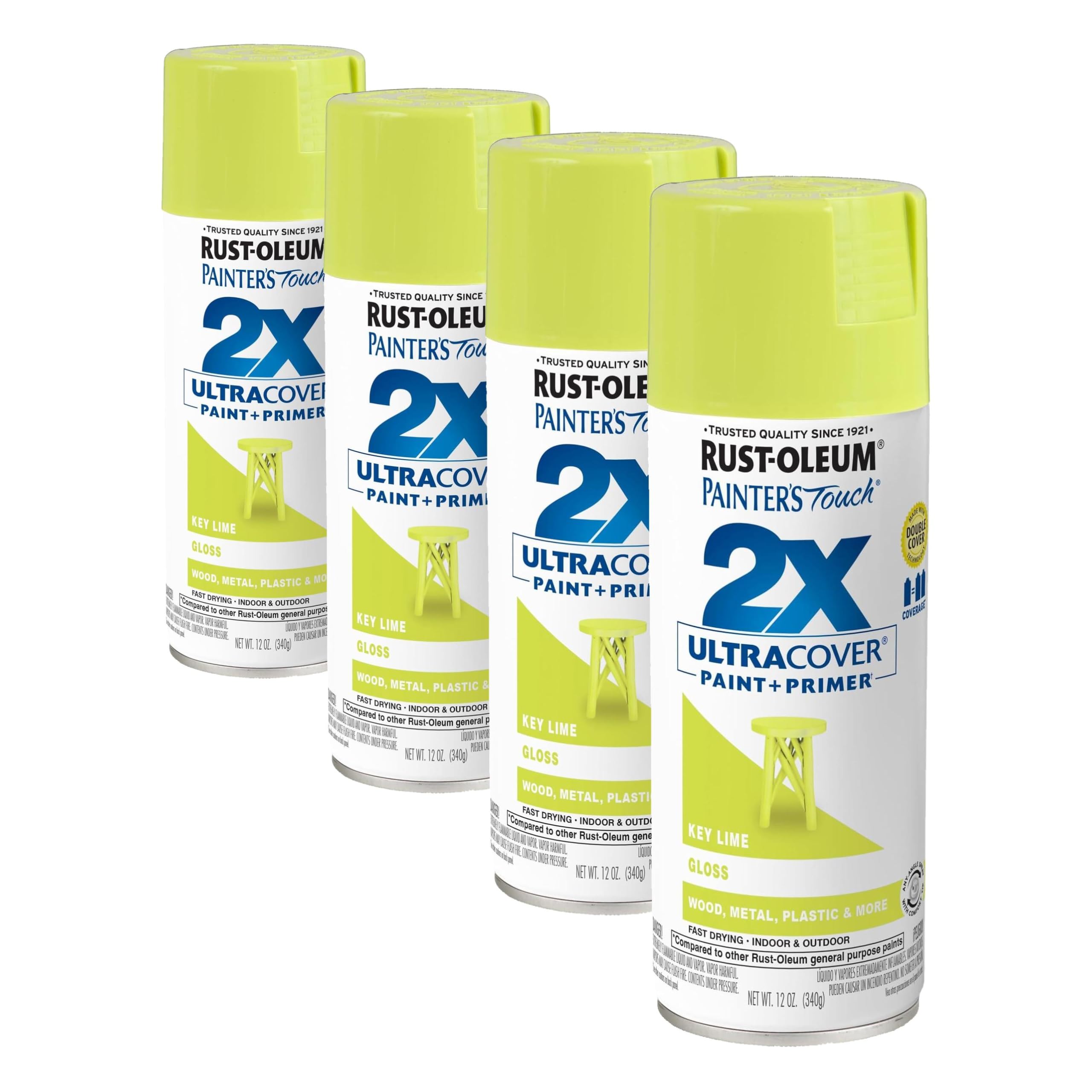 Rust-Oleum 334036 Painter's Touch 2X Ultra Cover Spray Paint, 12 oz, Gloss Key Lime (Pack of 4)