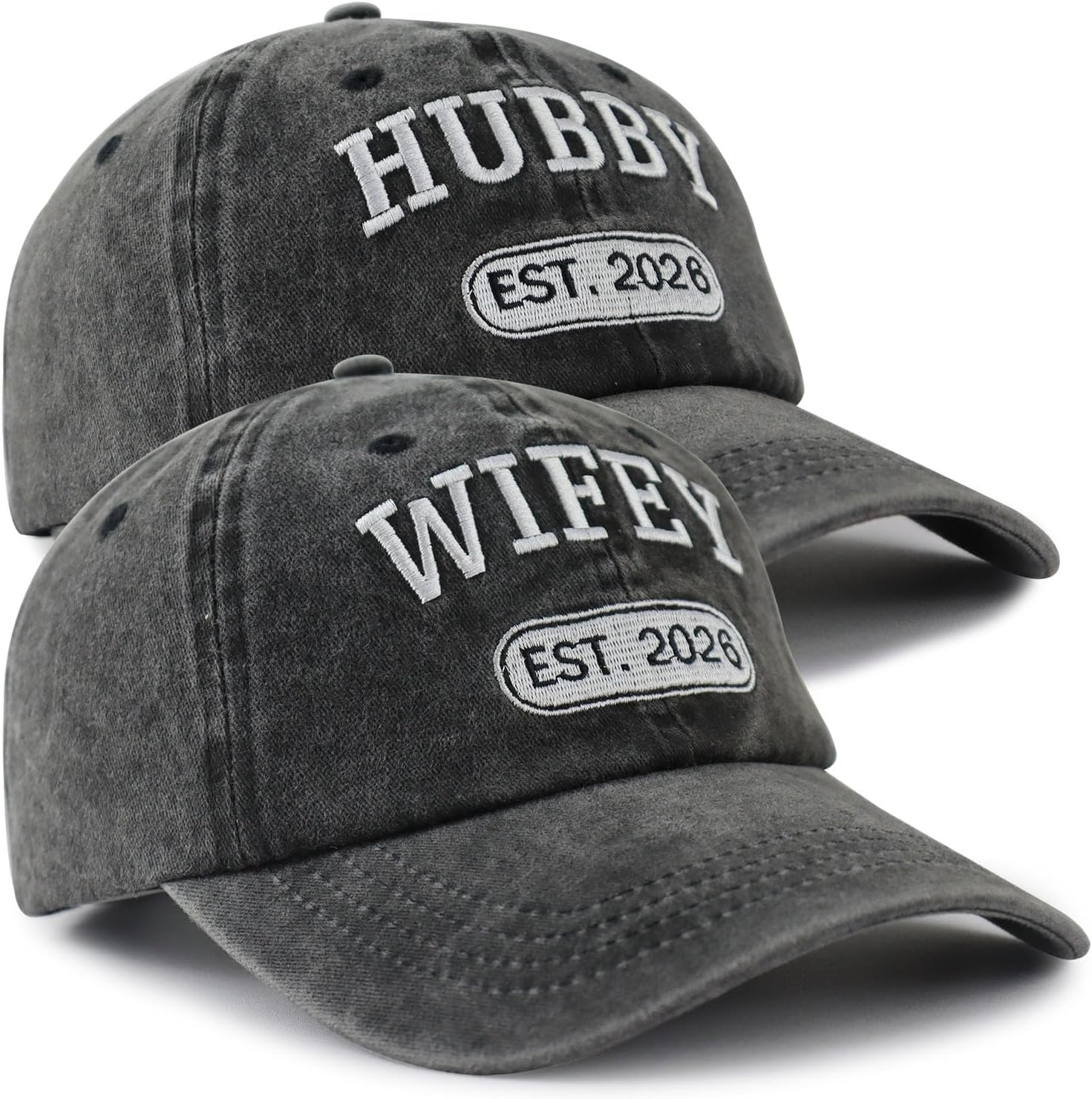 2pcs Hubby and Wifey 2026 Hats for Men Women, Funny Adjustable Cotton Embroidered Husband Wife Gifts Baseball Cap - Image 3