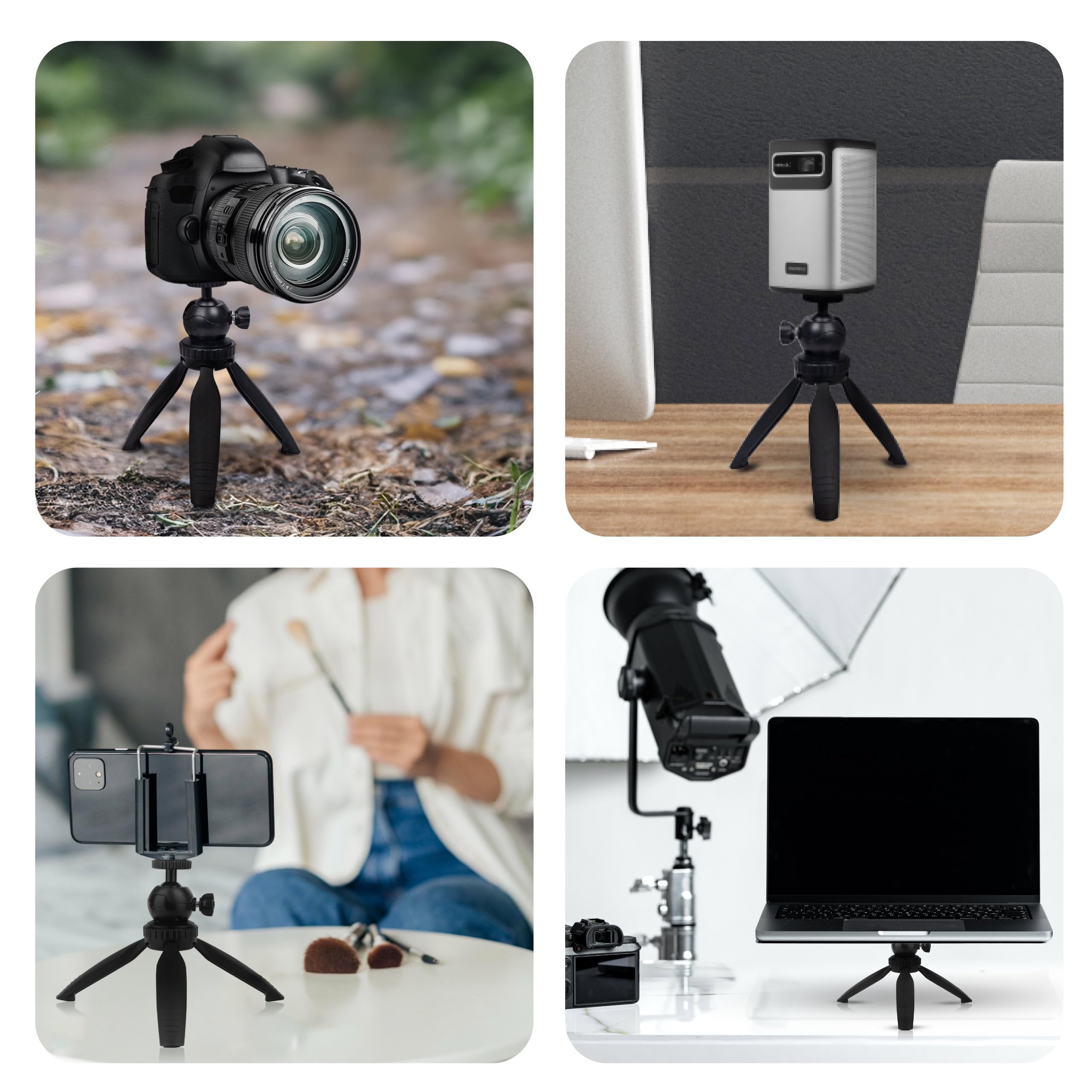 OVERMAX Tripod Mini - Przenośny Stołowy Statyw do Projektora, Aparatu, Kamery, Lampy - Udźwig do 2 kg, Gwint 1/4 cala - Regulacja Kąta i Wysokości, Lekki i Stabilny
