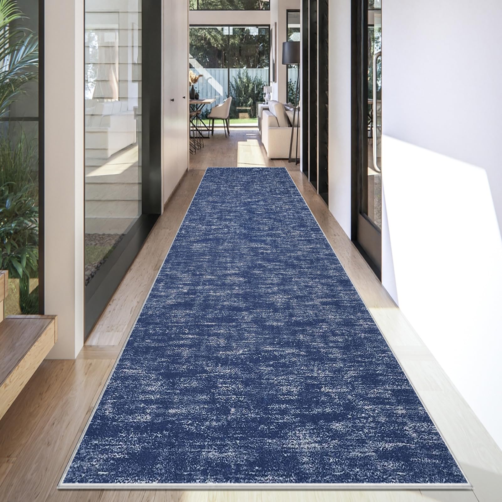 Tapis de couloir antidérapant lavable bleu 60x450 pour entrée cuisine