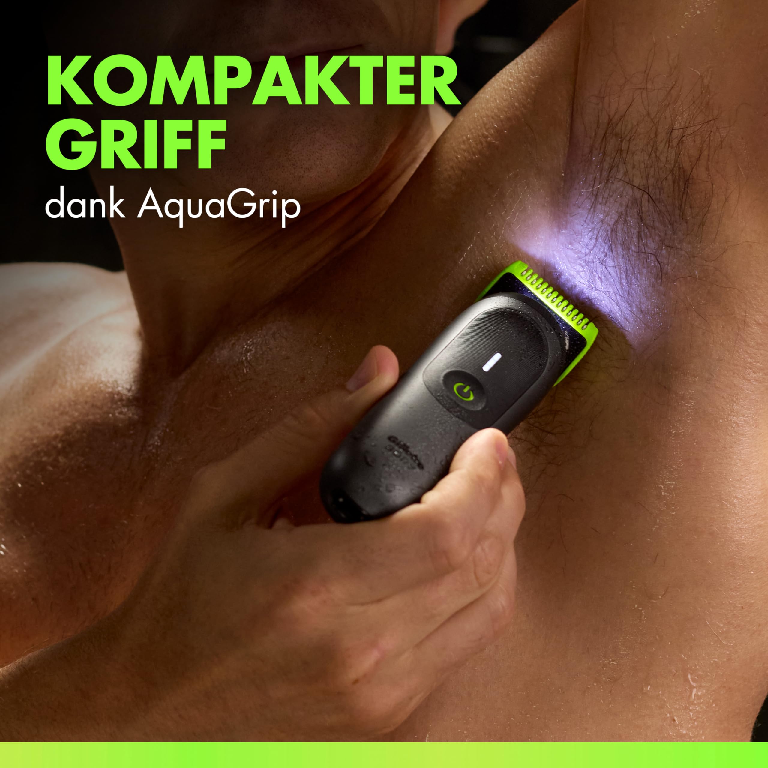 Gillette Labs i7 Body + Intimate Trimmer Herren, Schwarz/Grün, Intimrasierer Mann für Körper Und Intimbereich mit SkinFirst-Technologie, Wasserdichte, Inkl. LED-Licht, Duschhalterung und Ladeständer