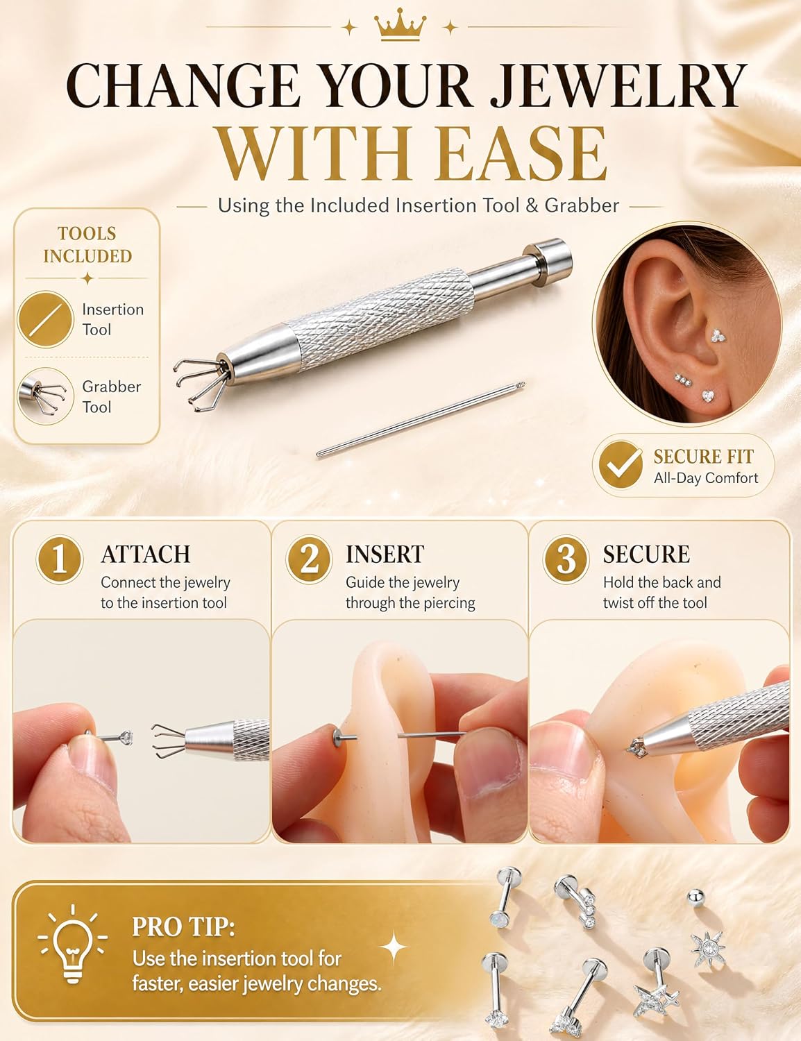 Drperfect 16G/18G Flat Back Stud Earrings for Women, Hypoallergenic Surgical Steel Gold Silver Plated Internal Thread Stud Piercing Jewelry for Tragus Helix Cartilage Conch Nose Lip Medusa Piercing