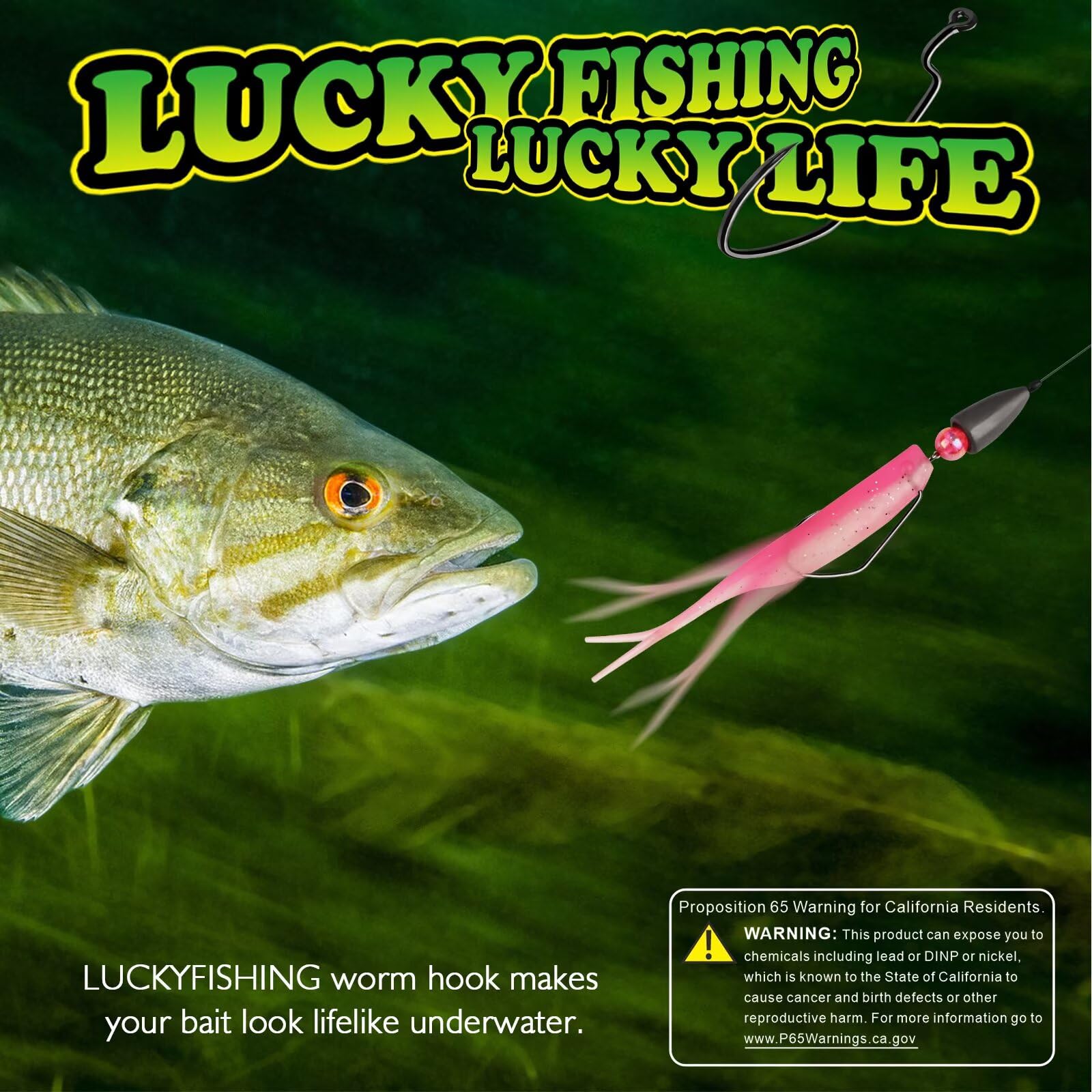 LUCKYFISHING EWG - Ganchos de gusano para pesca de lubina, 50 unidades, equipo Texas Offset para agua dulce y salada, tamaño 1 1/0 2/0 3/0 4/0 5/0