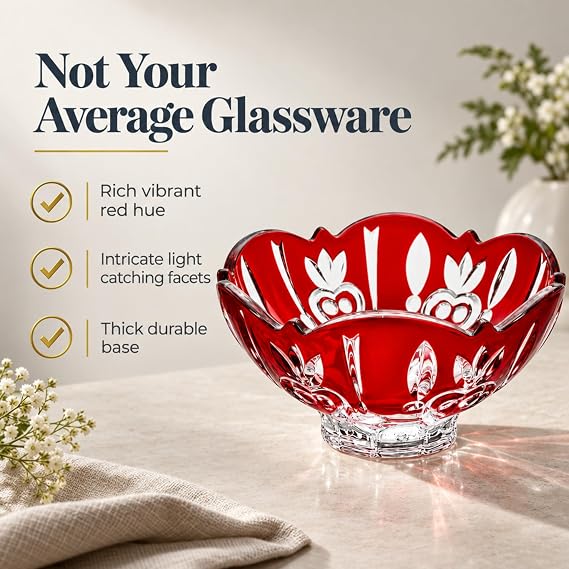 Crystal Candy Dish Bowl - Red
