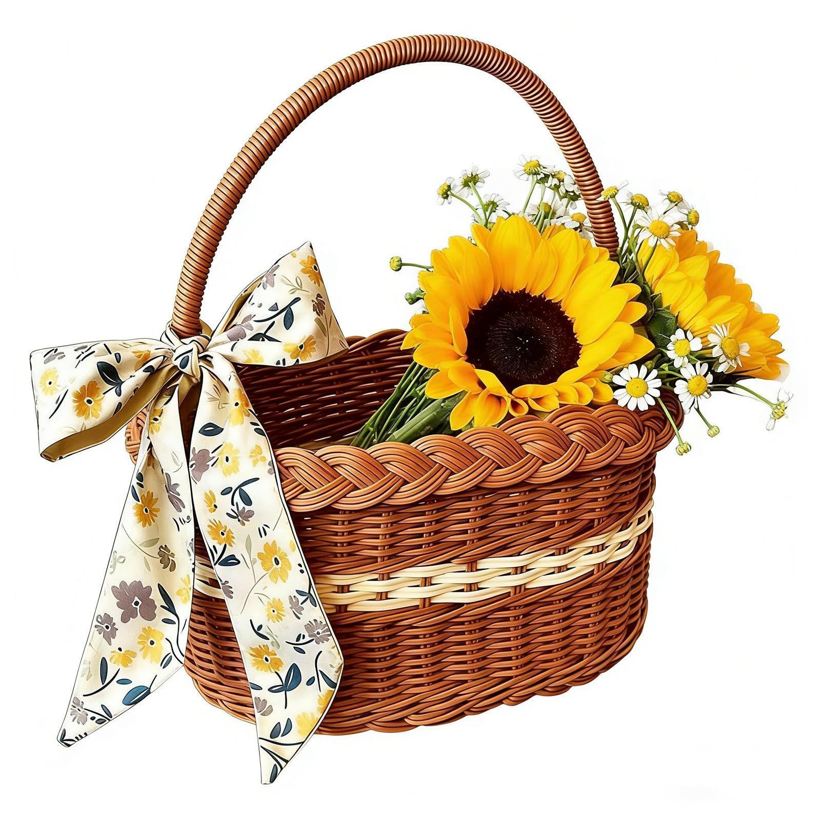 Cesto da picnic – Cesto stile rattan da 30 cm | Cesto portaoggetti tessuto in polipropilene con manico per shopping, frutta, fiori, campeggio, spiaggia, giardino, organizer rustico, uso portatile