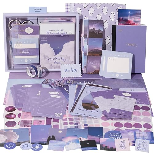 JOYCHOIC 348 Pcs Scrapbook Kit, Moonlight Junk Journal Supplies, Purple