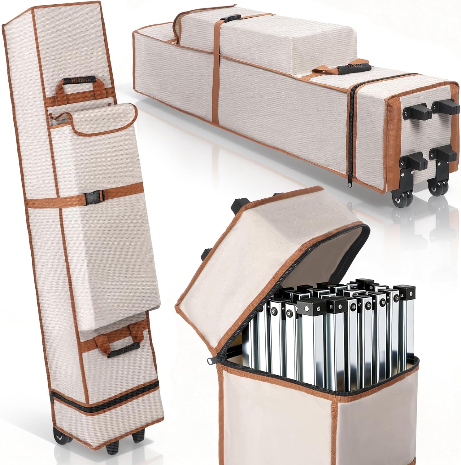 Wheeled Canopy Tent Storage Bag for 10x10x63 Inch Pop Up Canopy, Heavy Duty Rolling Carry Bag with Handles & Zipper, Waterproof Oxford Fabric Replacement Tent Bag for Instant Canopy