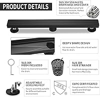 Vista 3 de Drenaje de ducha lineal de 24 pulgadas, drenaje rectangular negro de acero inoxidable 304, drenaje lineal de piso de drenaje rápido de 51 lmin