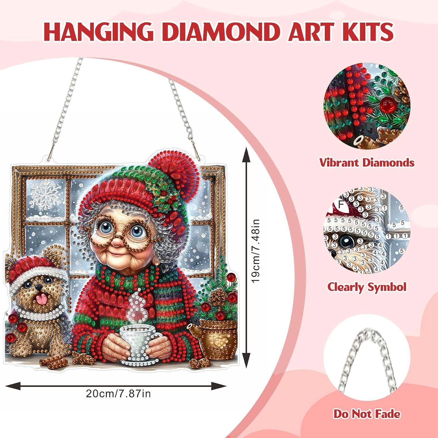 GHHKUD Grandma Puppy Diamond Art Hanging Kits, DIY Special Shaped Christmas Diamond Painting Hanging Pendants for Window Home Garden image 2