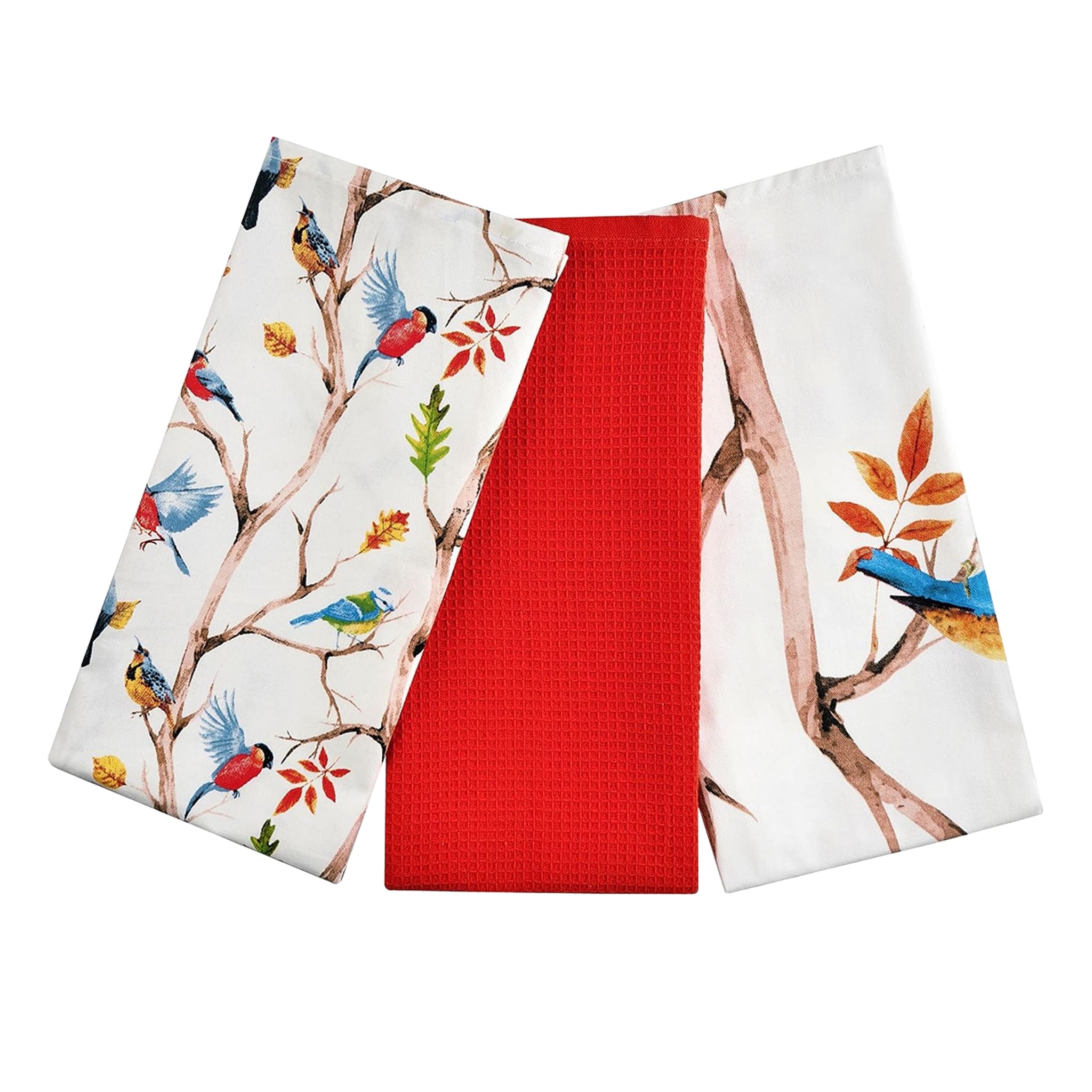 SiXsigma Sports Pack of 3 Tea Towels For Kitchen - Premium Cotton Decorative Kitchen Towel Linen for Cooking, BBQ, Baking & Dish Drying - Ideal For Women & Men (Spring Birds)