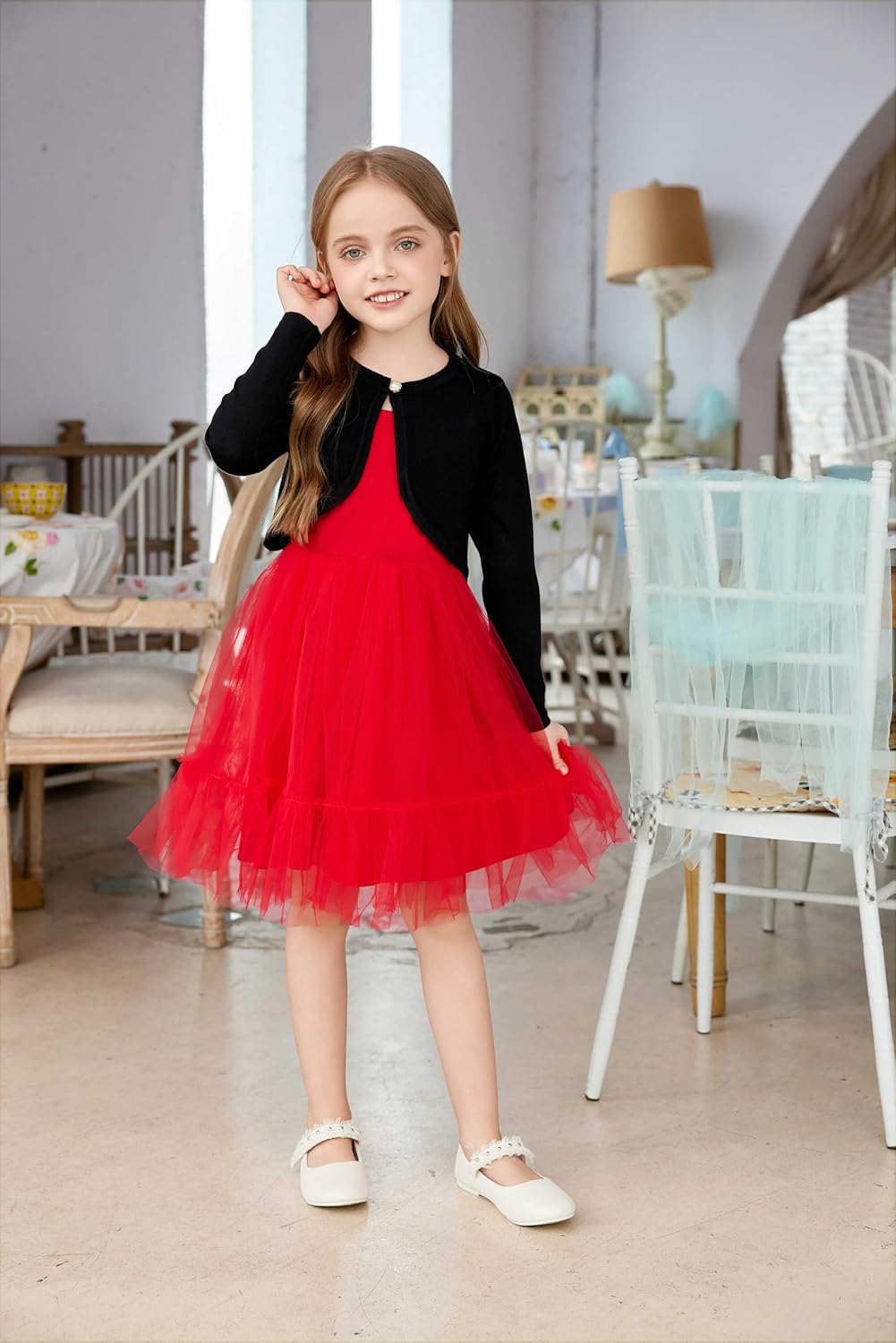 Arshiner Girls Open Front Shrug Cardigan Kids Children Knit Long Sleeve Bolero with Button Closure - Image 4