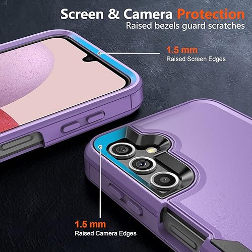 Miniatura 3 de Funda para Galaxy A14 5G a prueba de golpes y caídas, protector de pantalla, resistente protección para Samsung Galaxy A14 5G (morado y negro)