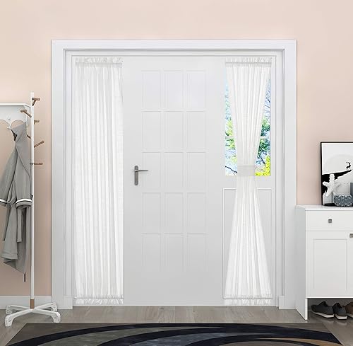 Aquazolax - Cortinas de puerta francesas a rayas blancas transparentes para puertas de cristal de patio, ventanas
