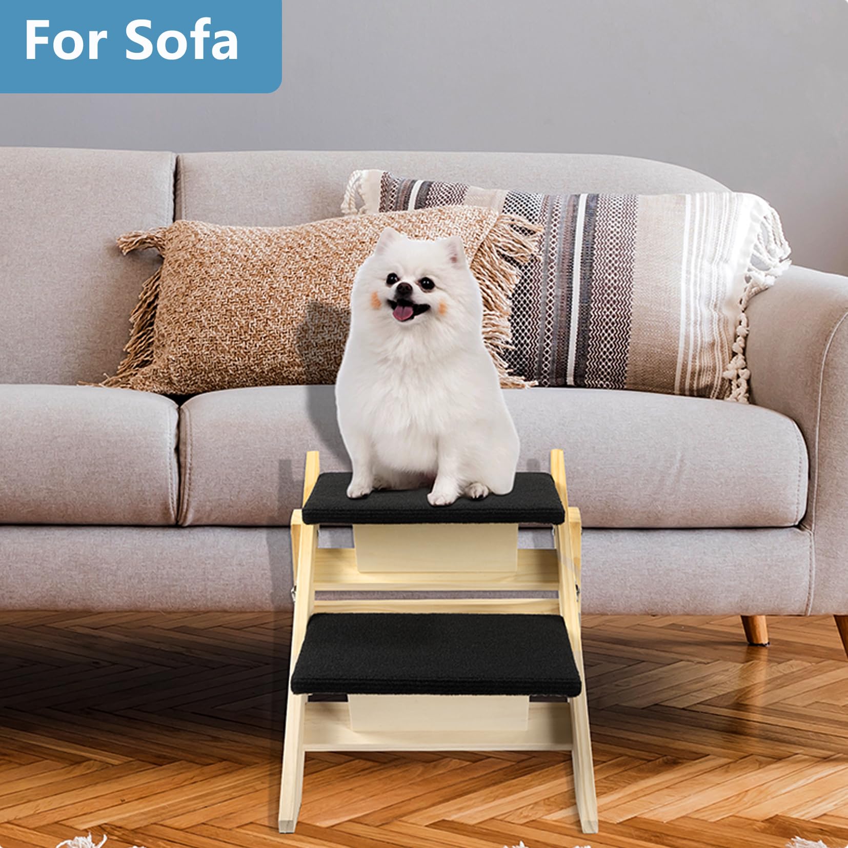 Rampa Pieghevole in Legno 2-in-1 per Cani con 2 Gradini, Scale Durevoli in Legno per Cani/Gradini per Animali Domestici per Cani di Piccola e Media Taglia, Scale per Animali Domestici-IT
