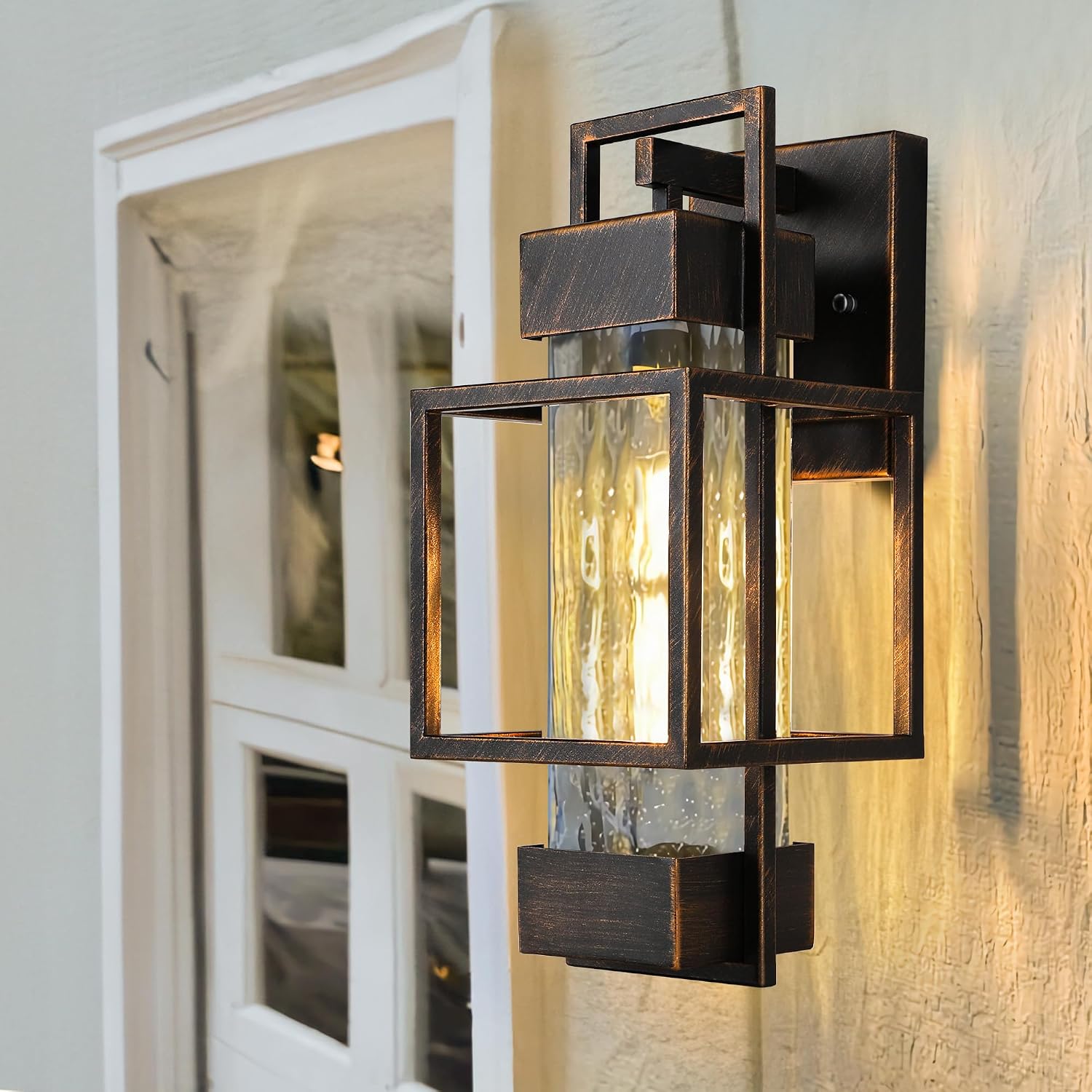 A single PARTPHONER Modern Outdoor Light Fixture mounted on a light-colored exterior wall next to a window.
