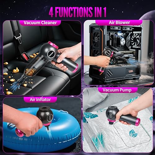 Miniatura 6 de Aspiradora portátil inalámbrica para automóvil, succión de 17500 Pa, mini aspiradora de mano 4 en 1, ultraligera, compacta y recargable, aspiradora