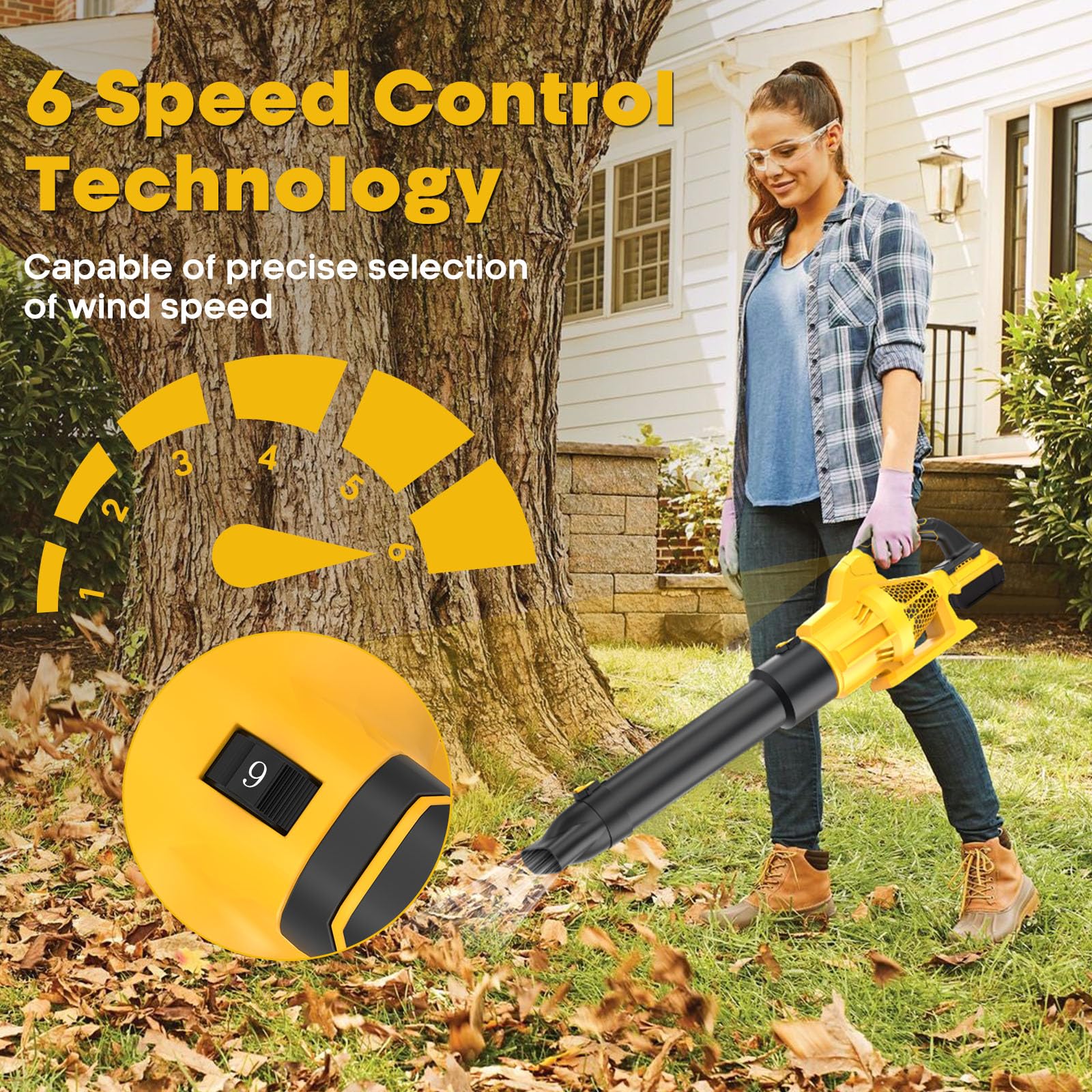 Soplador de hojas inalámbrico 2025 compatible con batería Dewalt de 20 V máximo, soplador eléctrico de hojas de 500 CFM/150 MPH inalámbrico, 6 modos de velocidad, sopladores alimentados por batería