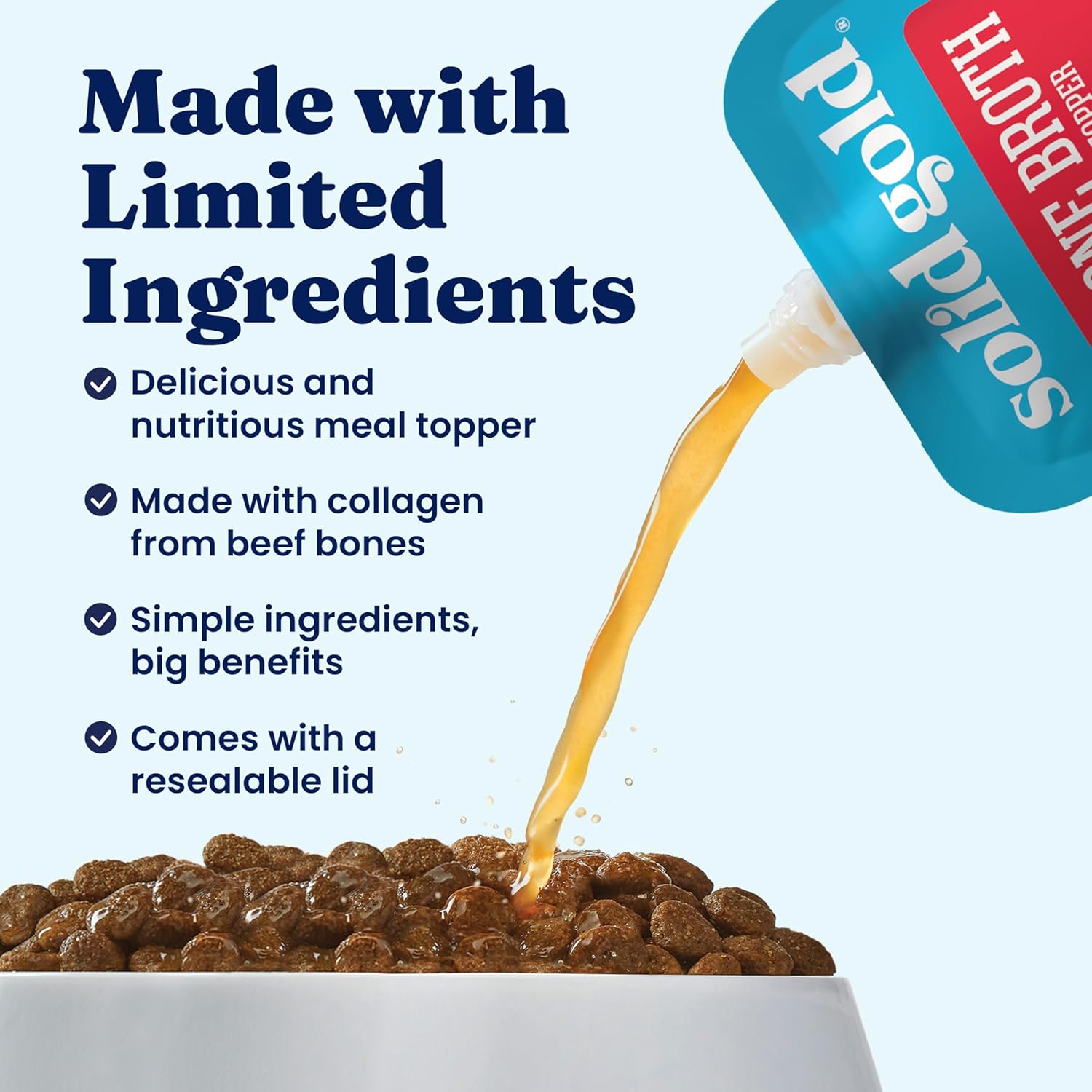 Solid Gold Beef Bone Broth for Dogs - Limited Ingredient Bone Broth Dog Food Toppers for Picky Eaters with Collagen & Superfoods - Dog Gravy Topper for Dry Food - Gut Health & Hydration - 12 Pack