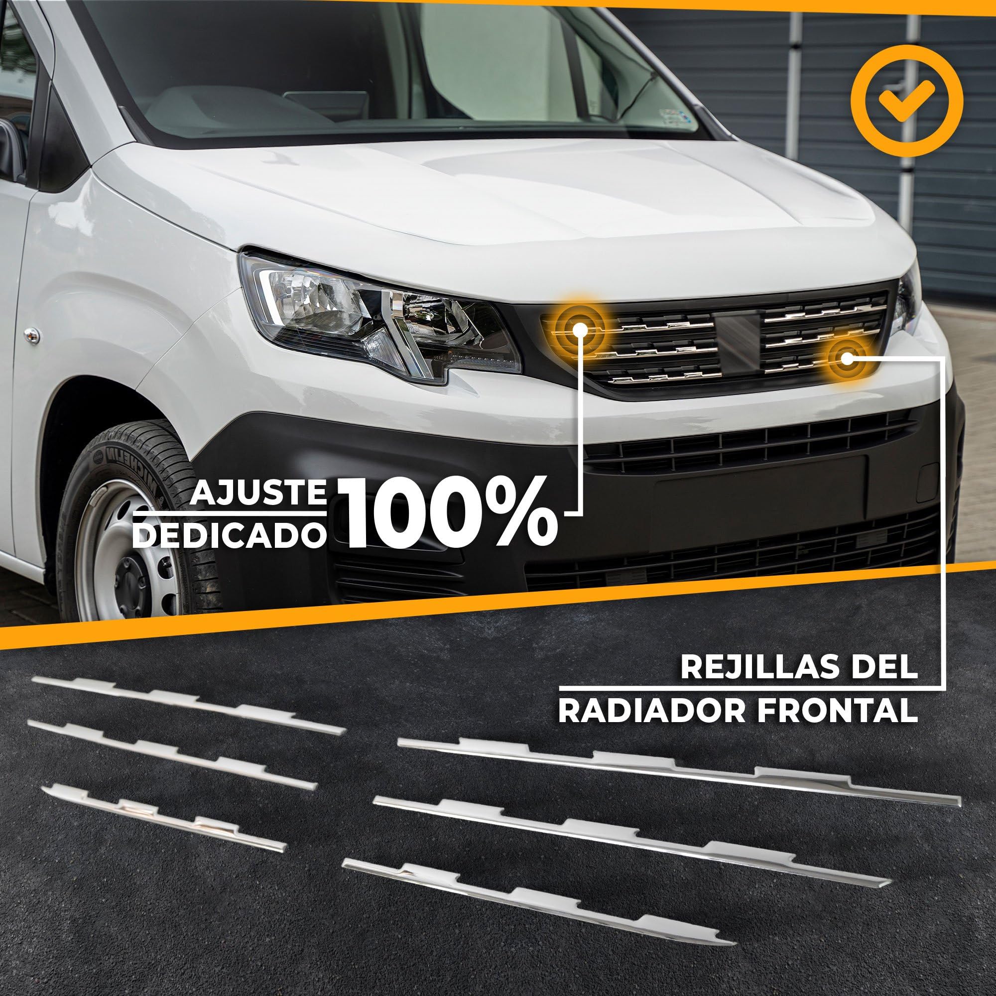 CHROMEMASTER | Compatible con Peugeot Rifter 2018-2023 Molduras del Radiador Delantero; Rejillas para el Coche; Acero inoxidable Pulido | Nuevo, Atractivo Aspecto del Vehículo
