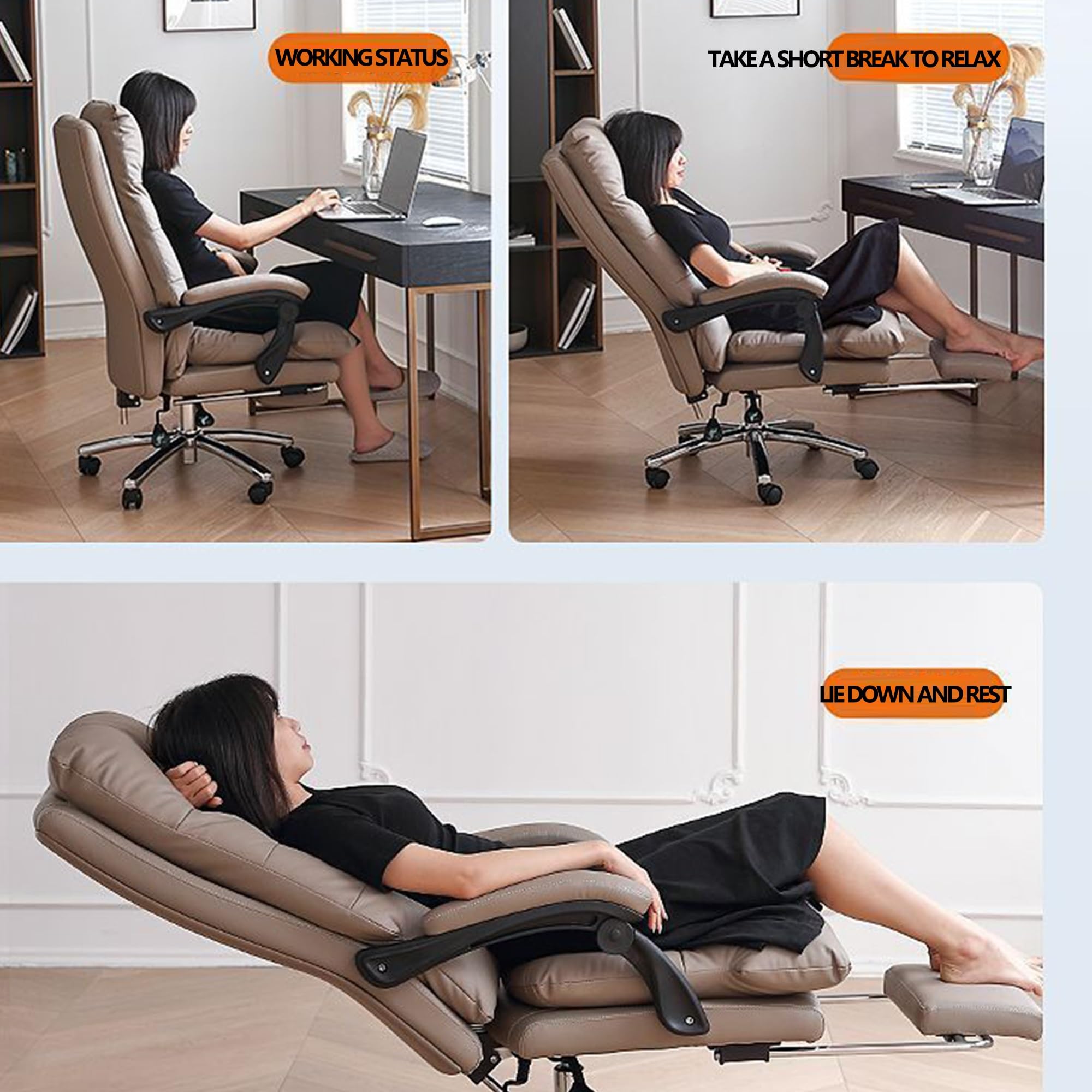 Verstellbarer verstellbarer Computerstuhl mit Fußstütze – ergonomischer Büro-Boss-Schreibtischstuhl, 135° drehbar, Gaming-Stuhl für Zuhause, Studium und Chefgebrauch, bequem und stilvoll