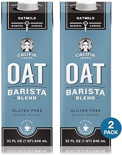 Califia Farms Unsweetened Oat Milk Barista Blend, 32oz Pack of 2 - Creamy Frothy Dairy-Free Milk for Lattes