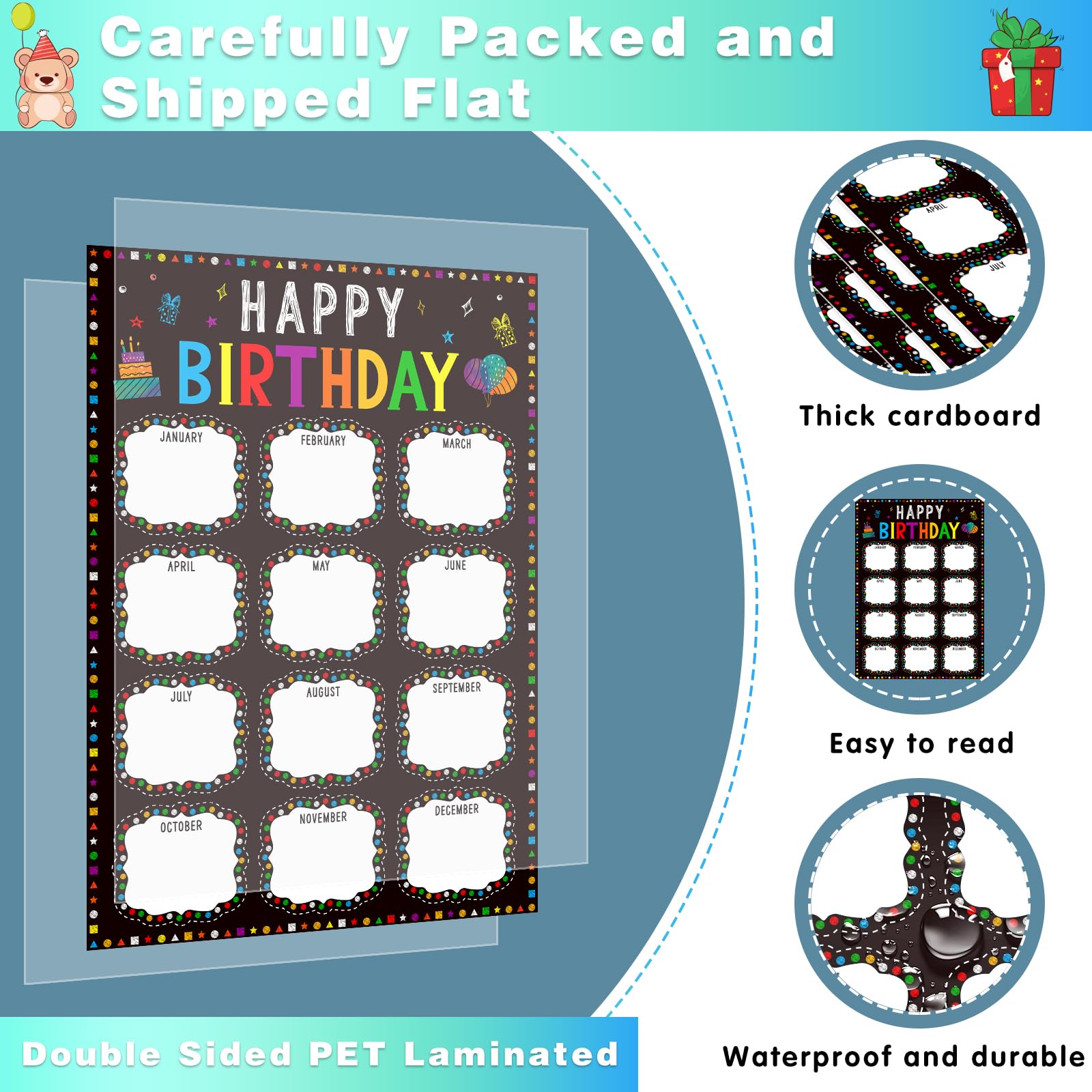 Fsaoor Happy Birthday Chart Poster For Classroom Confetti Birthday ...