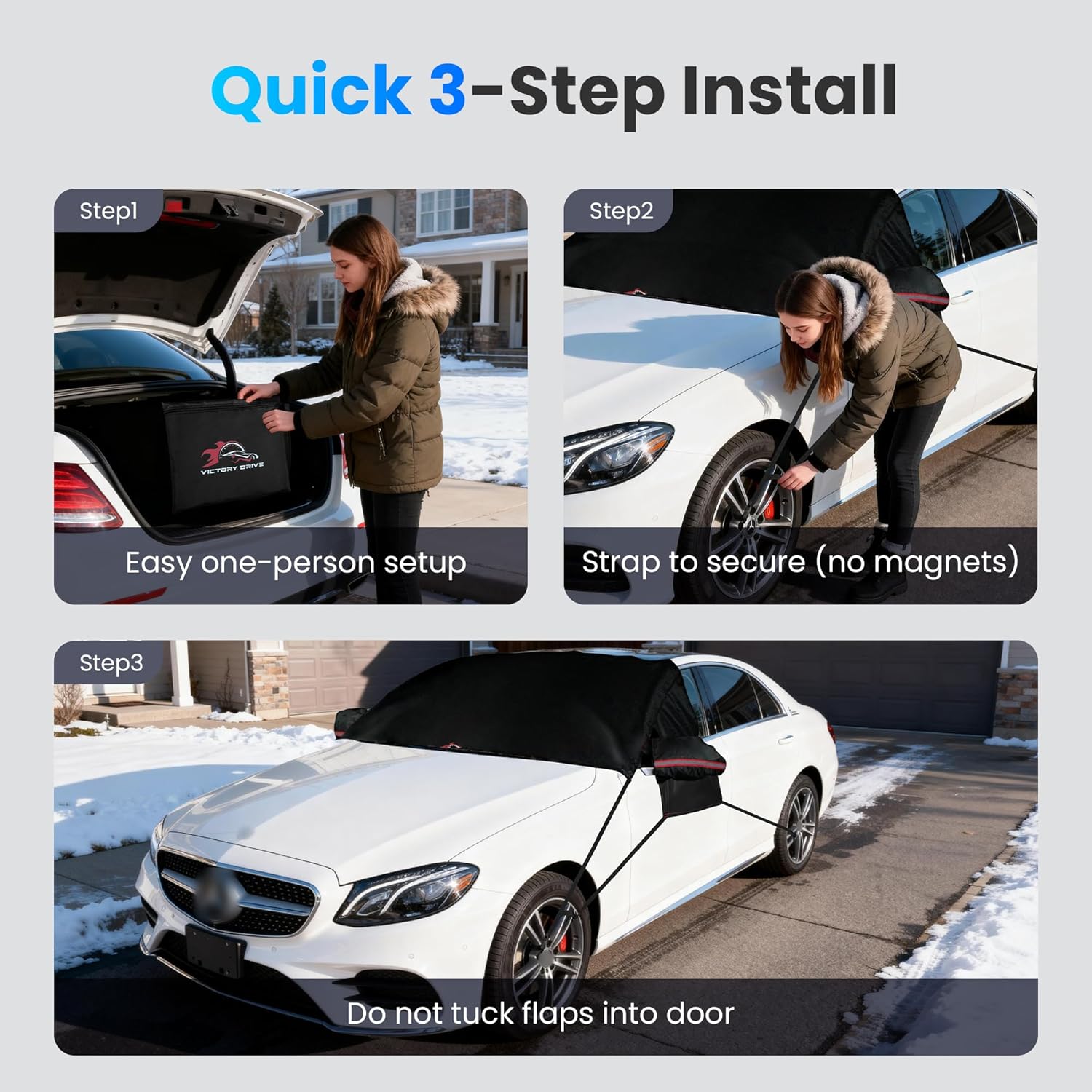600D Windshield Snow Cover with Side Mirror Covers & Reflective Strips – Extended Flaps, Winter Frost Protector (70×57 inch) for Cars, Trucks, SUVs