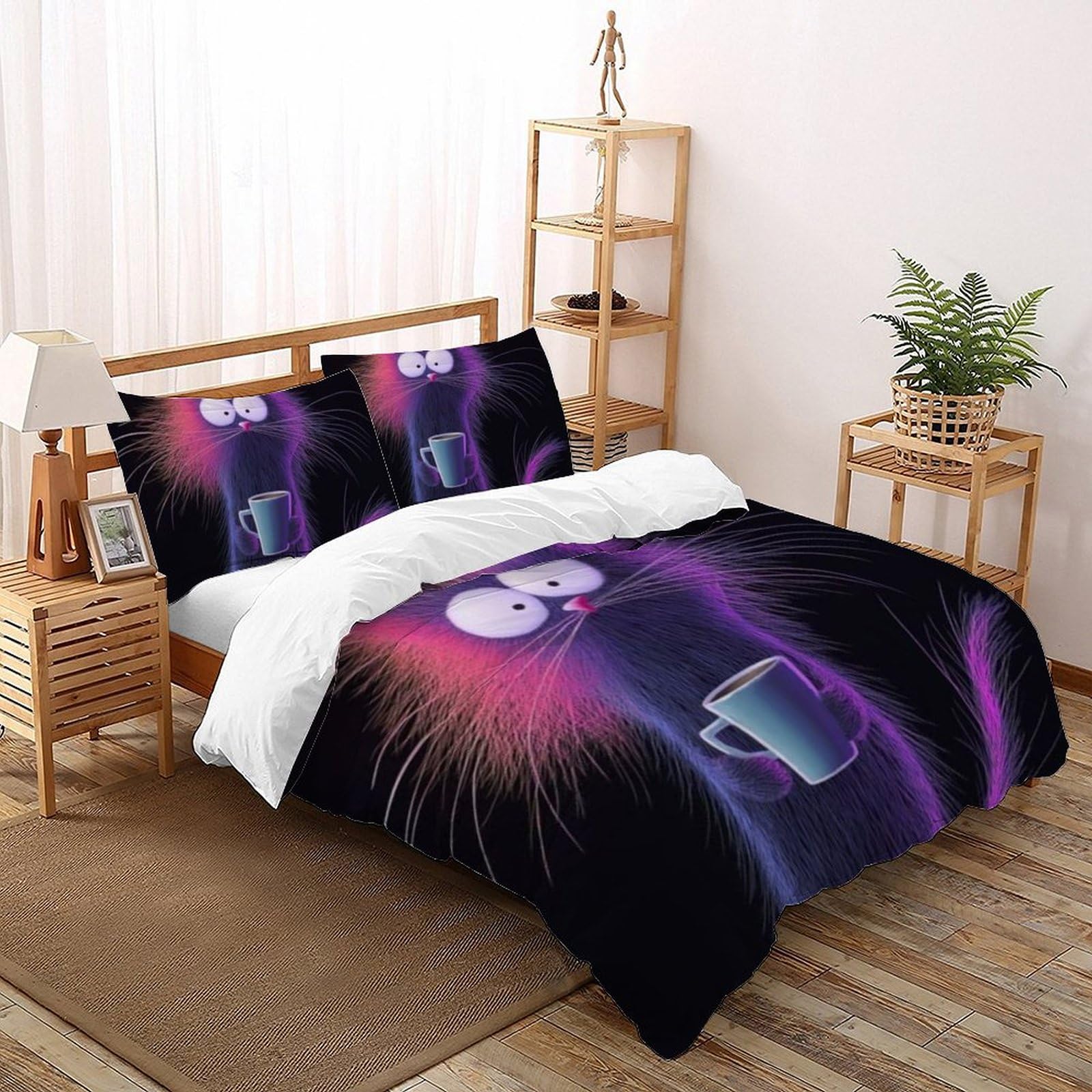Housse de couette super king chat violet 260x220 cm avec ses 2 taies