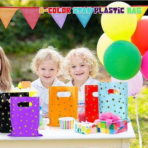 Miniatura 6 de TOSPARTY 56 bolsas de plástico de colores surtidos, bolsas de recuerdo de fiesta, bolsas de golosinas estrelladas con asas para fiesta de