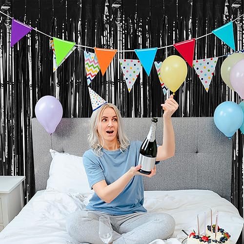 Miniatura 5 de Cyodoos Cortina de oropel morado macarrón para fiesta, cortina de flecos de papel de aluminio, decoración de fiesta, serpentinas de cabina de fotos