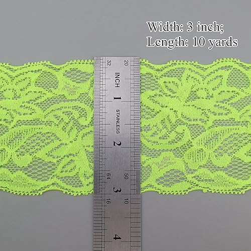 Miniatura 8 de Cinta de encaje elástico de 10 yardas, color verde, patrón floral, tela de encaje elástica para costura, ropa, manualidades y envoltura de regalos