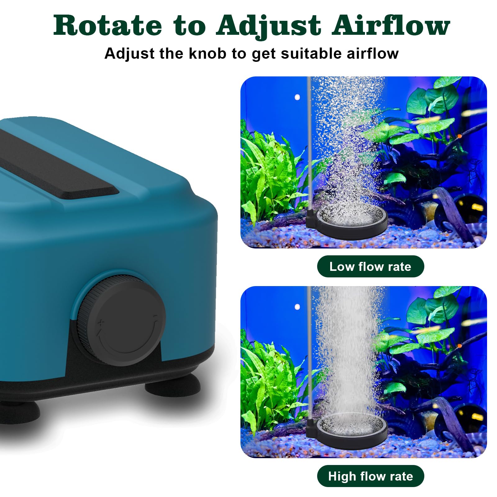 Marpros Quiet Aquarium Air Pump - Adjustable Oxygen Bubbler For 30-60 Gallon Tanks