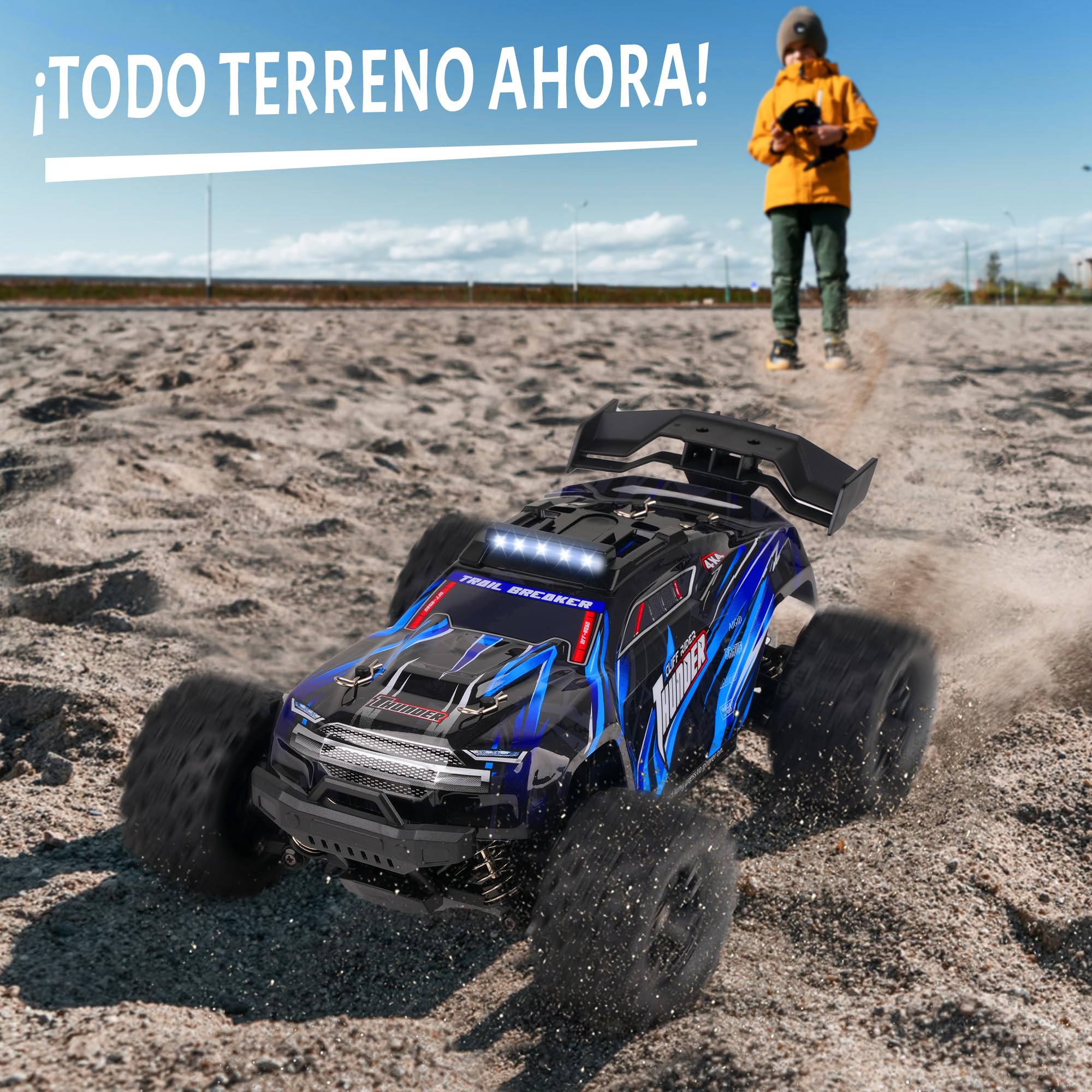 Coche Teledirigido - 1:18 Coches De Control Remoto 40km/H 2.4Ghz 4WD Todoterreno Off-Road Drift Truck Hobby Grade con BateríAs Recargables Duales para Un Juego Prolongado - Azul