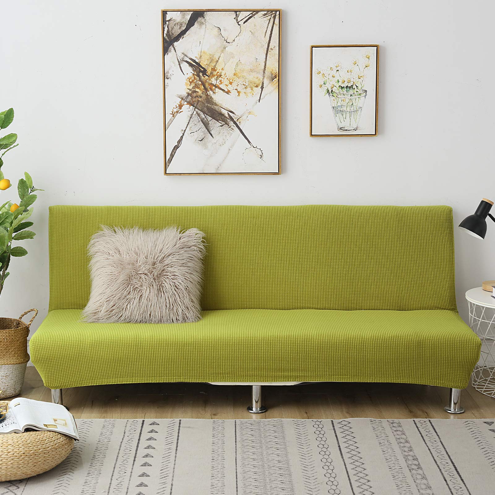 Housse de canapé sans accoudoirs extensible 2 places vert tendre