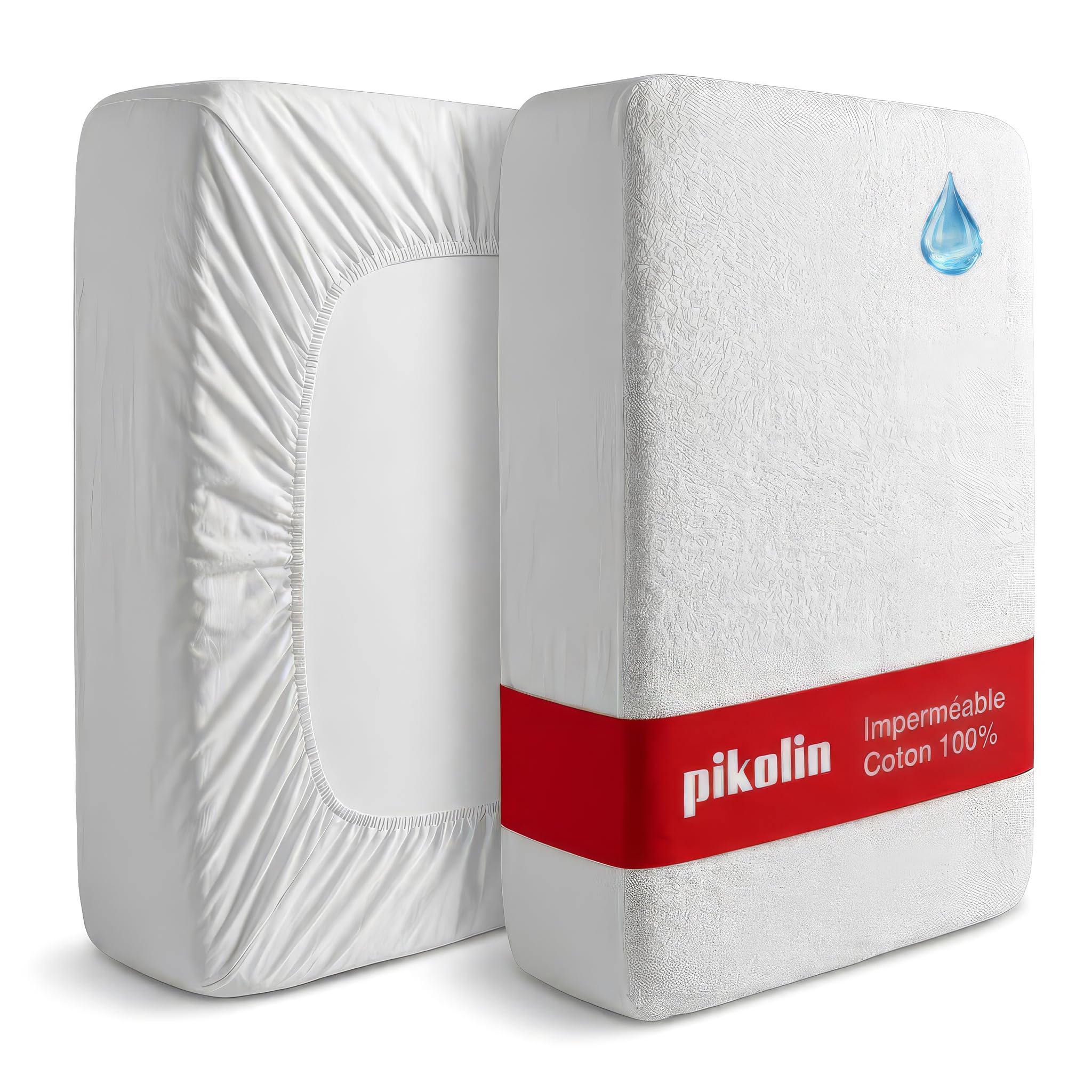 PIKOLIN Protège Matelas 200 x 200 cm Hauteur max. 32 cm Imperméable en 100% Coton Extra Douce avec Certifié Oeko-Tex - Housse de Matelas Respirante et Absorbante