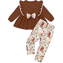 Baby Toddler Girl Clothes Long Sleeve Ruffle Bow Top Girls' Clothing Sets&Floral Print Pants Fall Winter Outfit 12M-4T