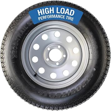 eCustomrim Trailer Tire Rim Assembly 205/75D15 F78-15 LRC 5 Lug Silver | 15 Inch Load Range C 6 Ply Tire, 15 Inch 5 Lug On 4.5 Inch Center Silver Grey Wheel - With Roadside