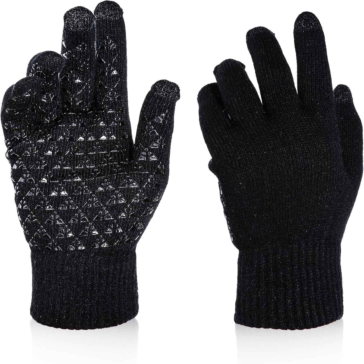 1 Pair Winter Gloves – Black Touch Screen, Thickening Thermal Warm Knit Gloves for Cold Weather Running, Driving, Hiking for Men Women – Black