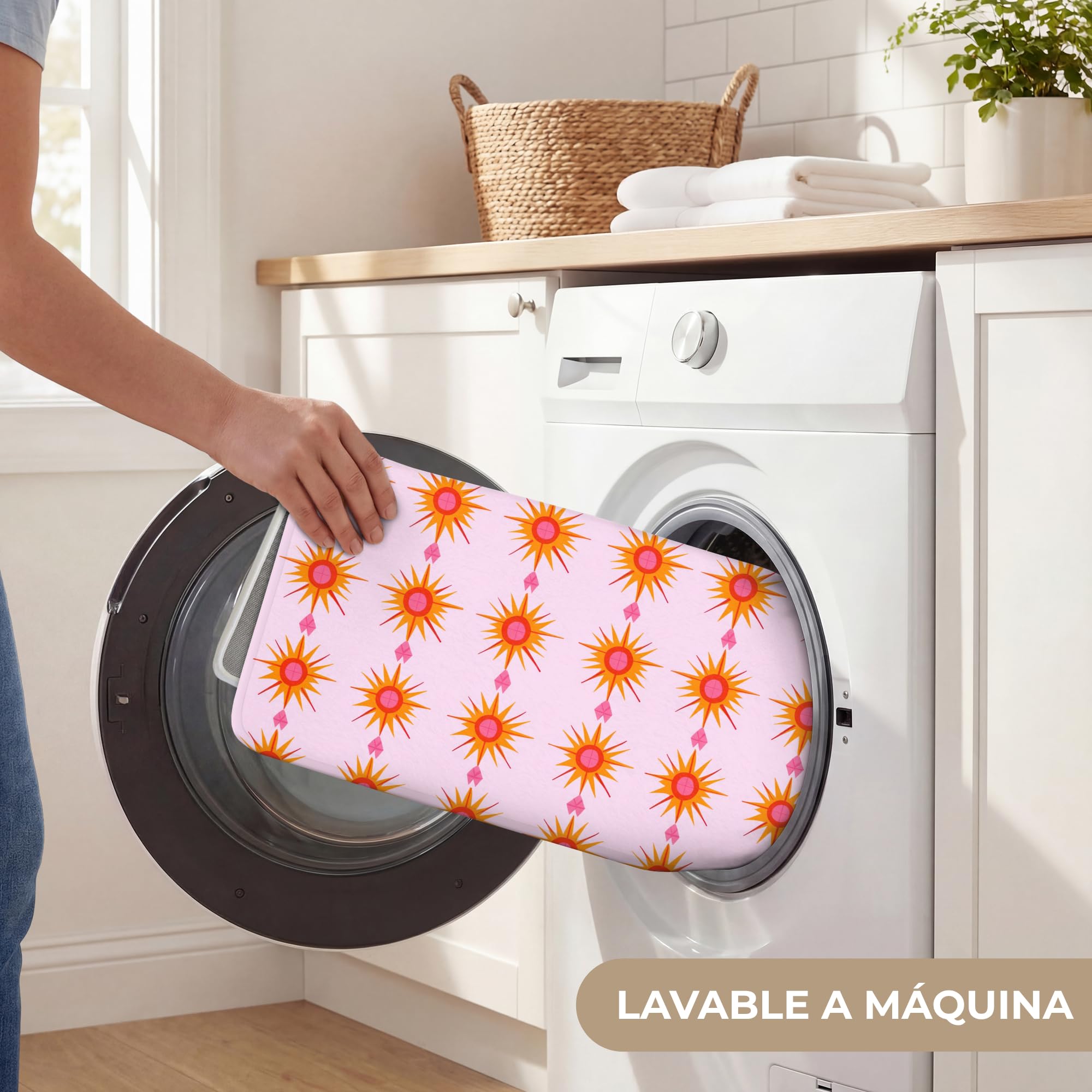 Bath Mat Alfombra Baño Alfombrilla Alfombras Ducha Lavable | 90x60 cm - Rectangular - Antideslizante Tapete Banheiro Decoración Sol - Motivo - Rosa