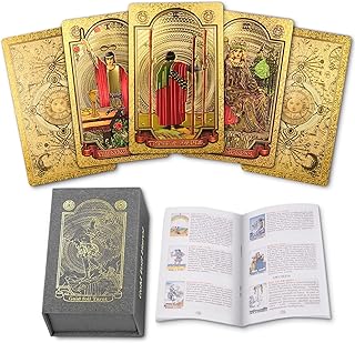 Tarot Cards, Tarot Cards with Guide Book, Gold Foil Tarot Cards, PVC Durable Tarot Deck Waterproof Tarot Cards Deck, Gold Tarot Cards Set, Tarot Cards for Beginners and Professionals