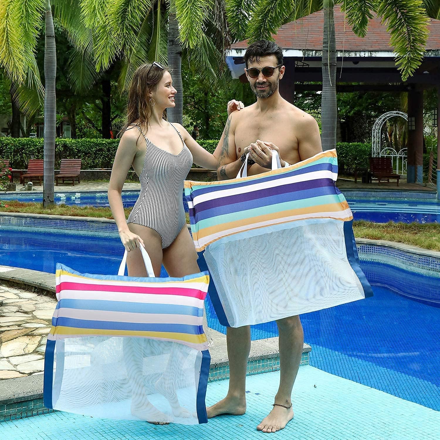 FindUWill 2 Pack 42'' Inflatable Pool Floats Flamingo Unicorn Swim Tube Rings and 2-Pack XL Premium Swimming Pool Float Hammock