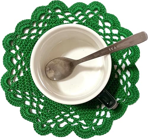 Miniatura 2 de BIBITIME Tapetes redondos de ganchillo con flores huecas, decoración del hogar, manteles individuales de encaje para taza de té de boda (6 a 7
