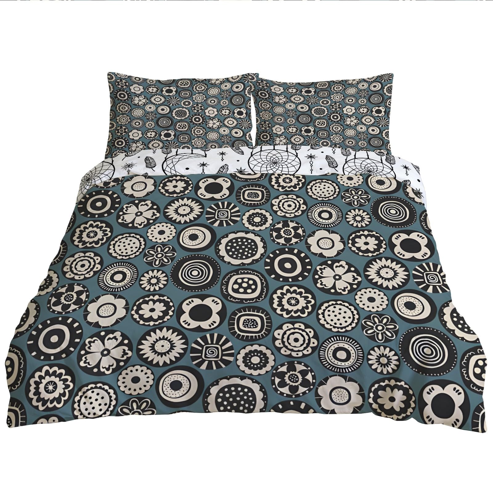 Housse de couette 240x220 cm réversible en microfibre douce avec deux taies d'oreiller assorties